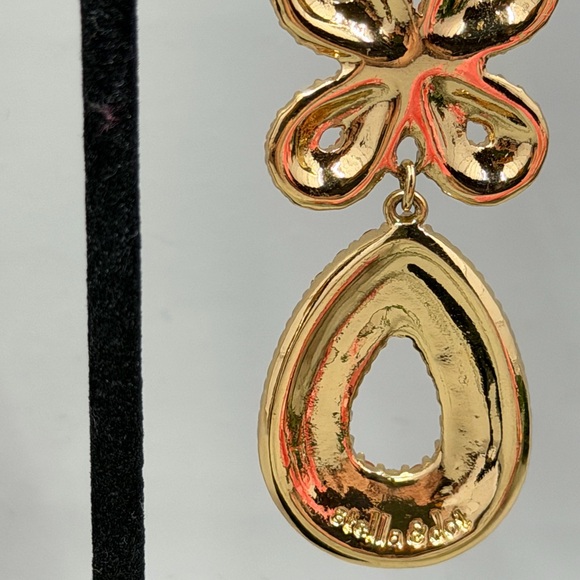 Stella & Dot Signed Orange Floral Drop Earrings with Red Teardrop Accents - Picture 5 of 6